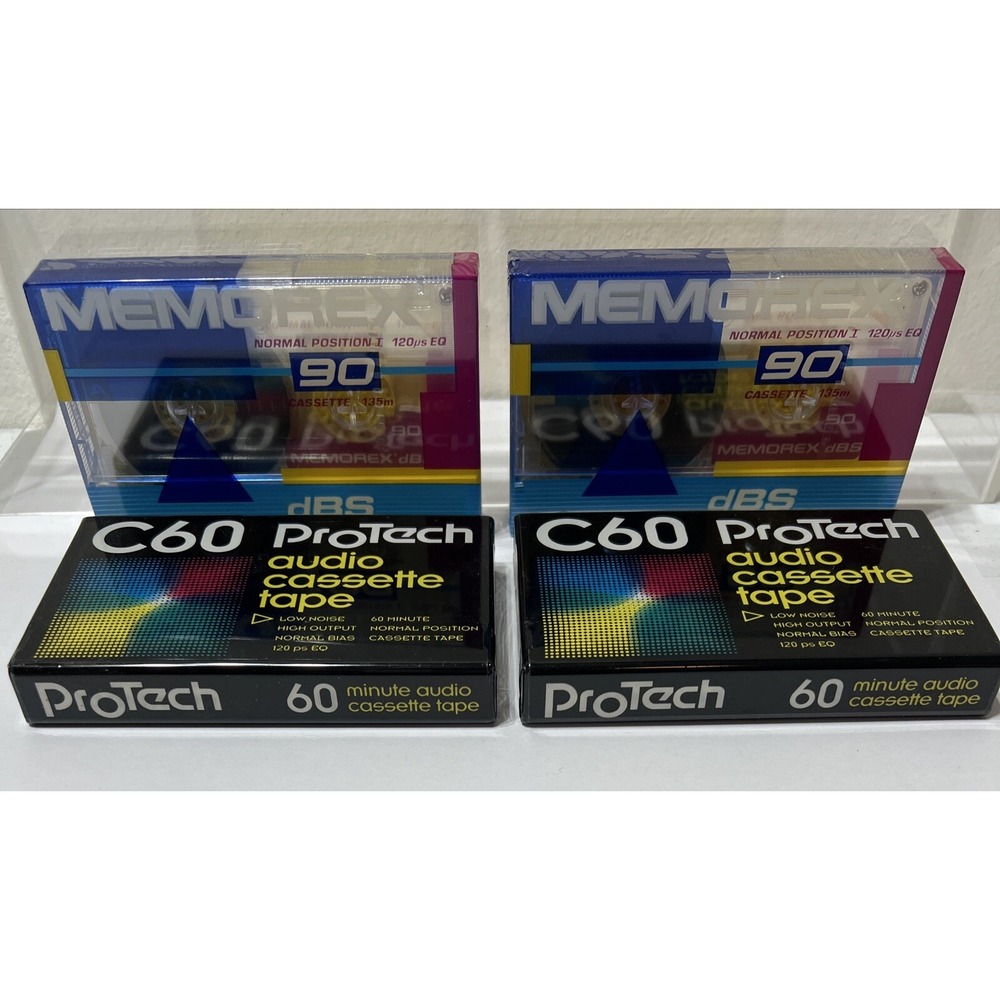 LOT Of 4 Memorex dBS 90 Minute C60‎ Pro tech Blank Audio Cassette Tapes NEW